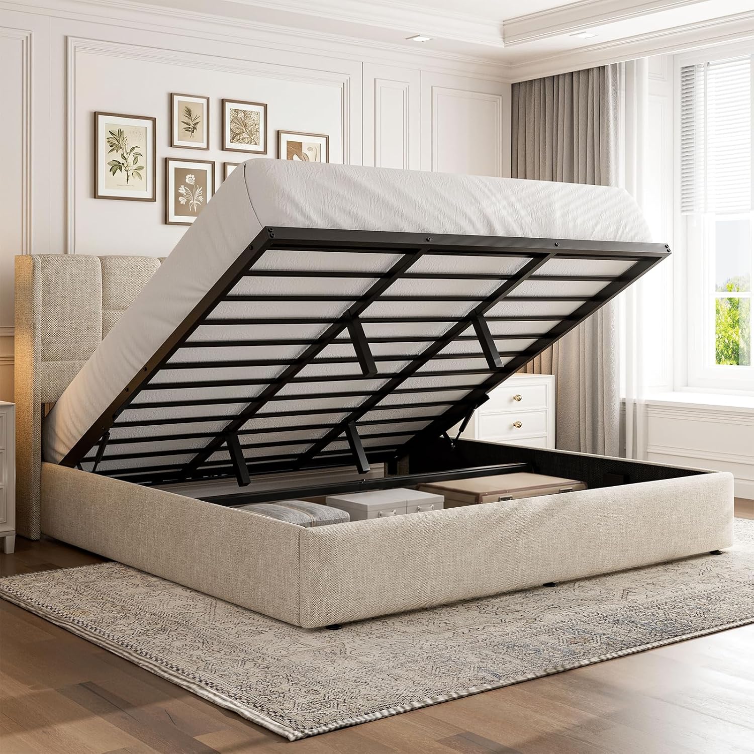 Gas Lift Storage Bed Hydraulic - 킹사이즈 침대 프레임, 유압식 가스 리프트업