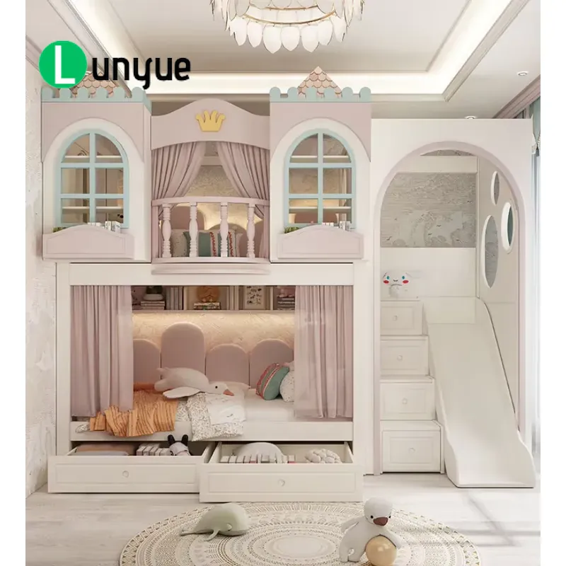 Bunk Bed With Stairs And Slide - 맞춤 제작된 공주풍 2층 침대 세트,