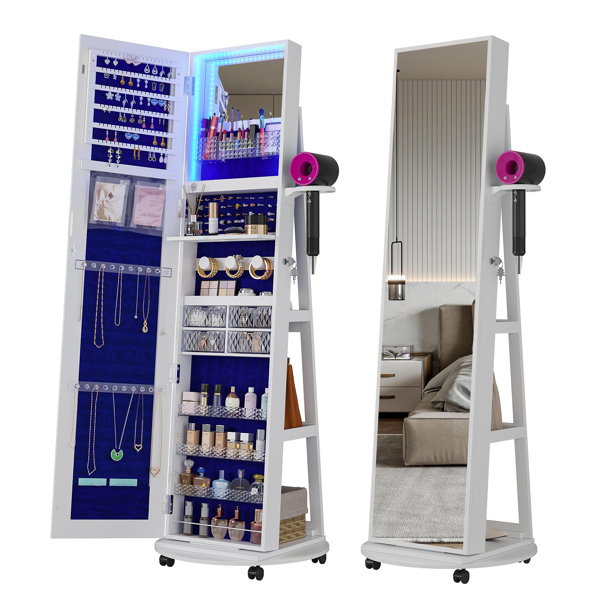 Full Length Mirror Jewelry Armoire - 360 ° 회전식 거울이 달린 보석장,