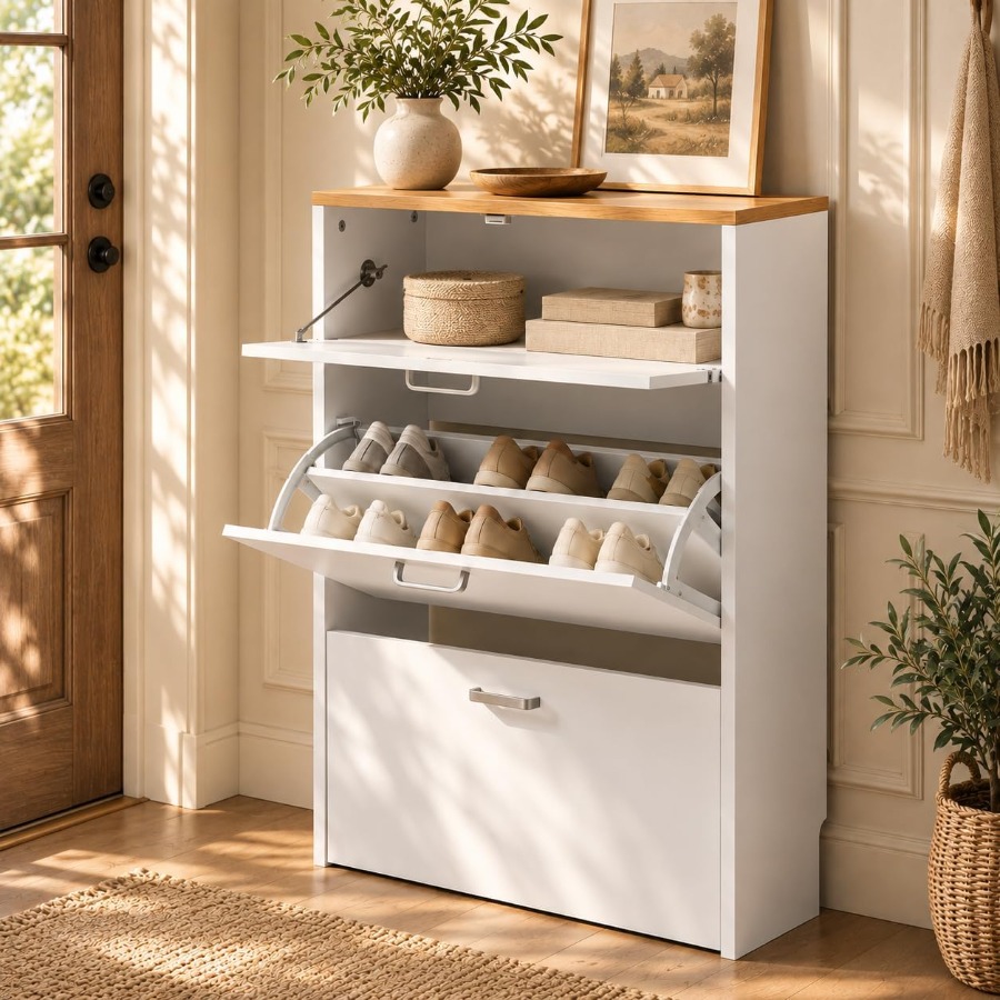 Shoe Rack Cabinet Narrow Entryway - 현관용 신발장, 흰색의 좁은 디자인, 폭