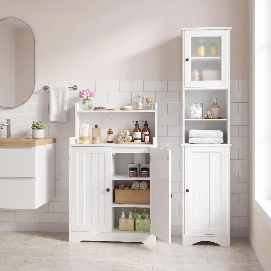 Storage - 욕실 수납장 세트: 흰색 MDF 소재,