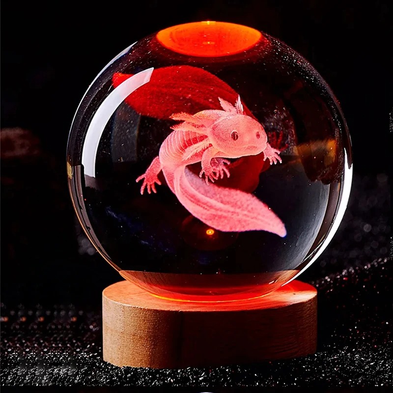 Floating Nightstand With Led Light - 3D Axolotl 레이저 새겨진 크리스탈 공
