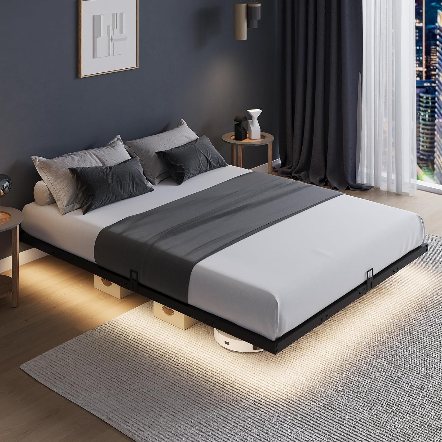 Memory Foam Mattress In A Box Queen - LED 조명이 장착된 플로팅 플랫폼 침대