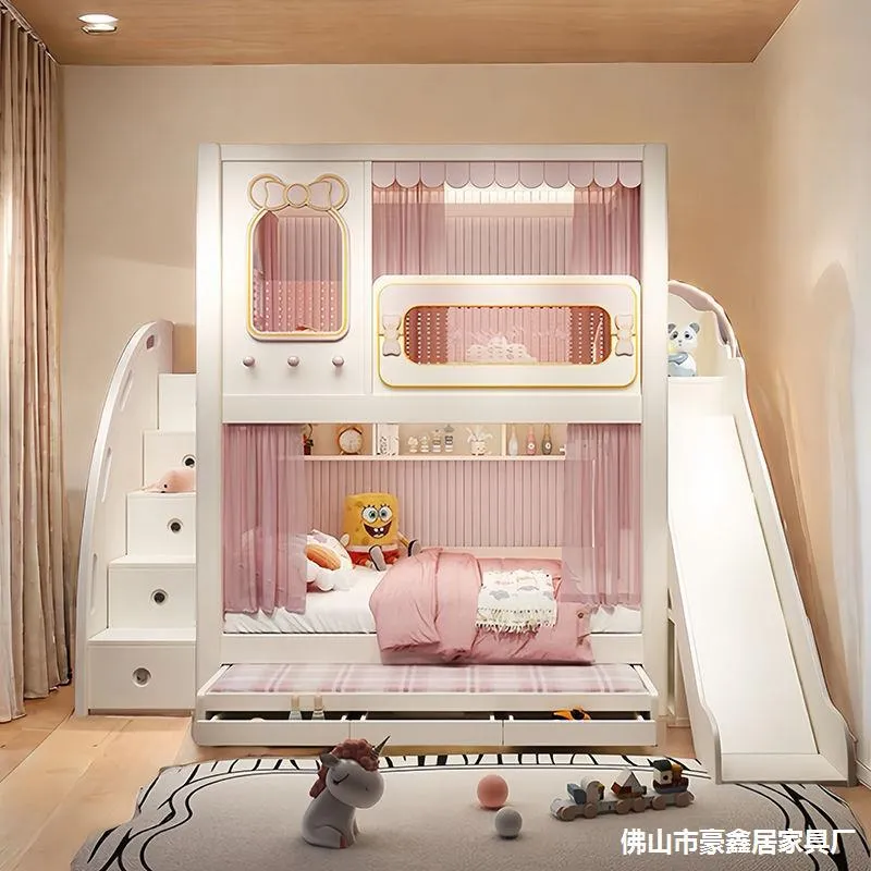 견고한 이층 가드레일형 침대, 여자아이 공주풍 어린이  - Bunk Bed With Stairs And Slide 리뷰 및 가격