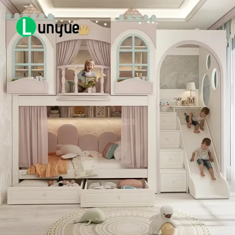 맞춤 제작된 공주풍 2층 침대 세트, 계단과 미끄럼틀이 - Bunk Bed With Stairs And Slide 리뷰 및 가격