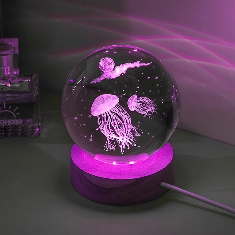 3D 해파리 레이저 새겨진 수정 구슬 LED 야간 조명 - Floating Nightstand With Led Light 리뷰 및 가격