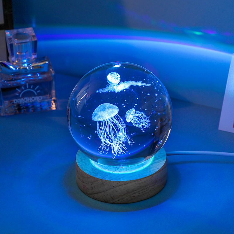 3D 해파리 레이저 새겨진 수정 구슬 LED 야간 조명 - Floating Nightstand With Led Light 리뷰 및 가격