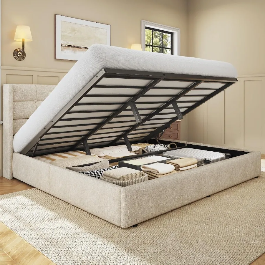 사이즈 조절이 가능한 수납형 침대 프레임, 린넨 소재로 - Gas Lift Storage Bed Hydraulic 리뷰 및 가격