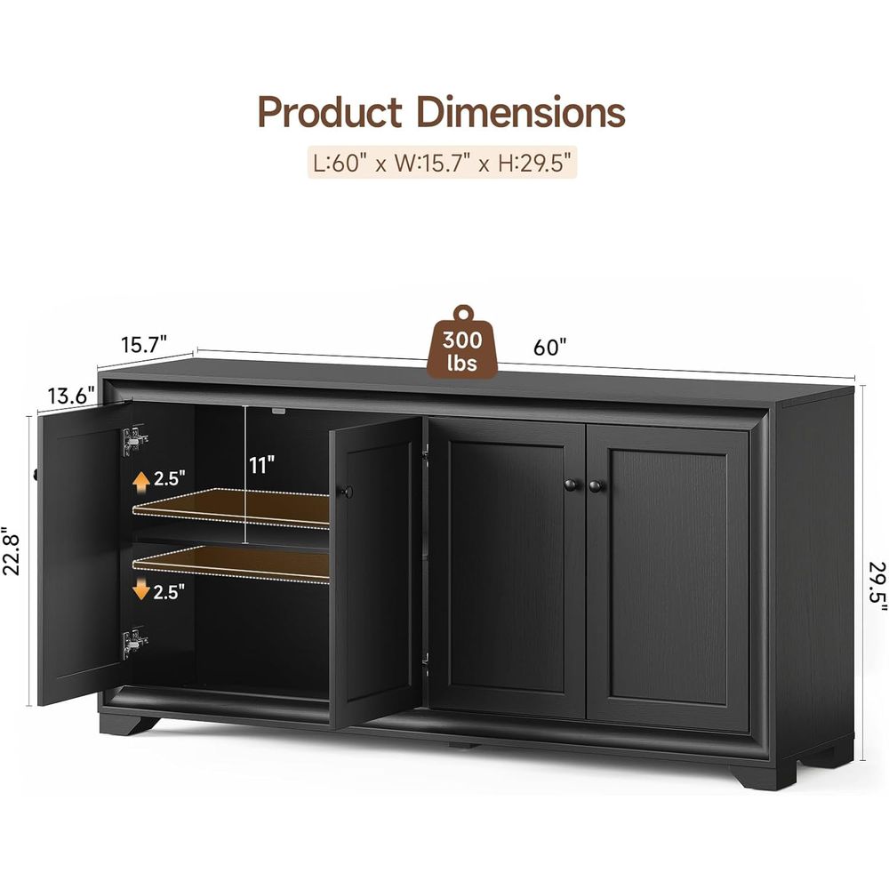 60인치 수납장, 4도어 사이드보드 수납장(조절 가능한 - Tables 리뷰 및 가격