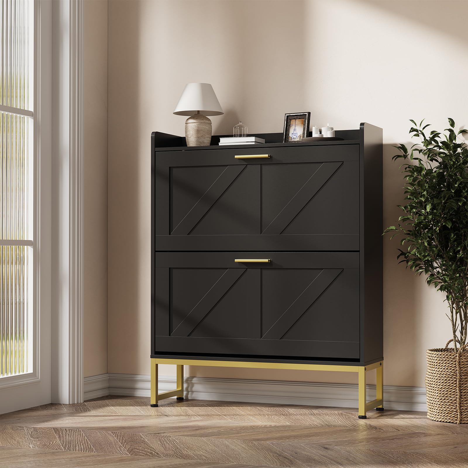 현관용 좁은 신발장, 2단 플립 서랍, 조절 가능한 선 - Shoe Rack Cabinet Narrow Entryway 리뷰 및 가격
